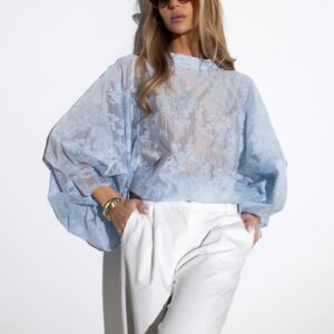 LAVESTINO | BLUZKA HAFTOWANA AMELIA | NIEBIESKA