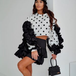 LAVESTINO | Bluza w grochy | BIAŁO CZARNA